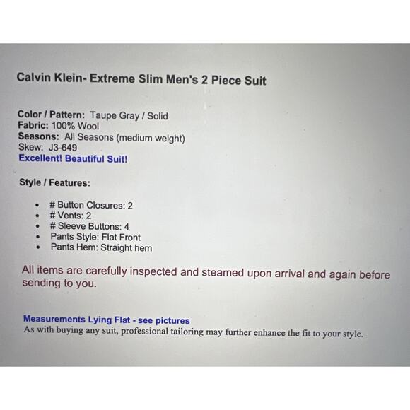 Calvin Klein Mens 42R 34x29 Extreme Slim Taupe Gray 2 Piece Suit Modern - Picture 2 of 16